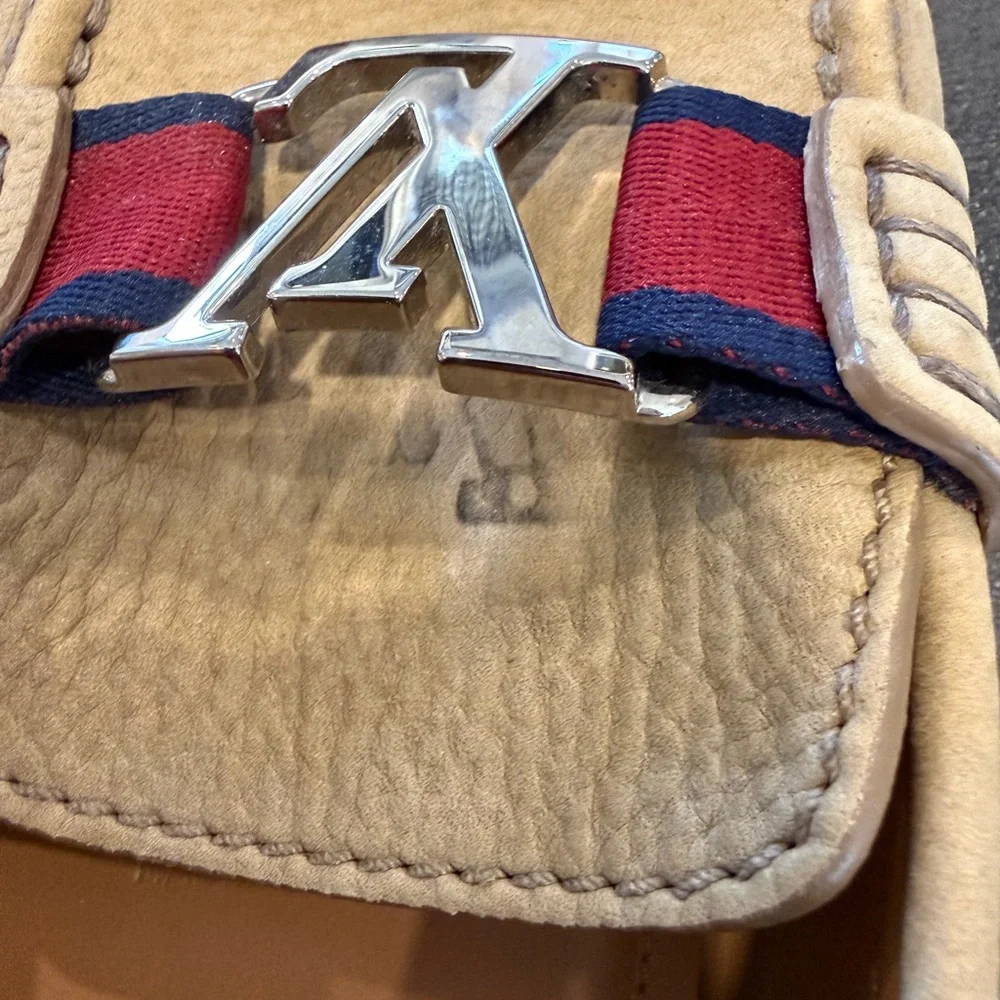 Louis Vuitton Tan Loafers with Red and Blue Detail size 8M